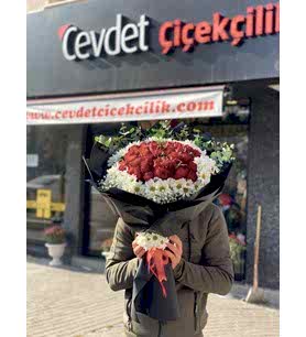41 Adet Kırmızı Gül Ve Papatya