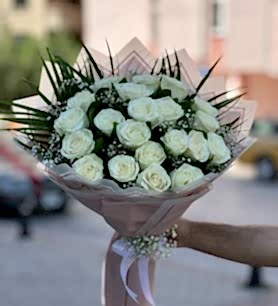 Beyaz Gül Buketi 21 Adet