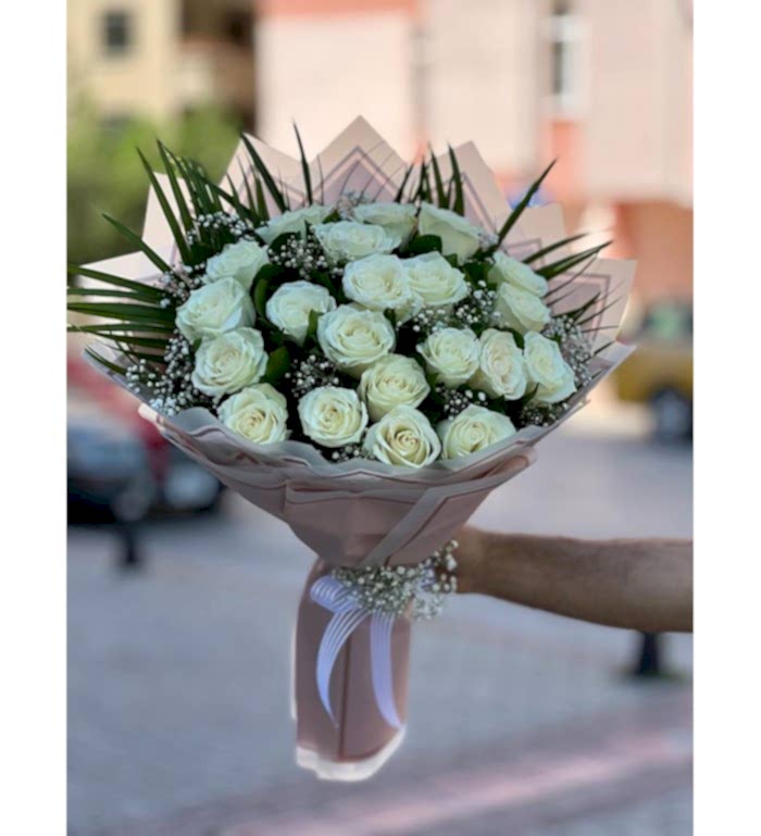 Beyaz Gül Buketi 21 Adet